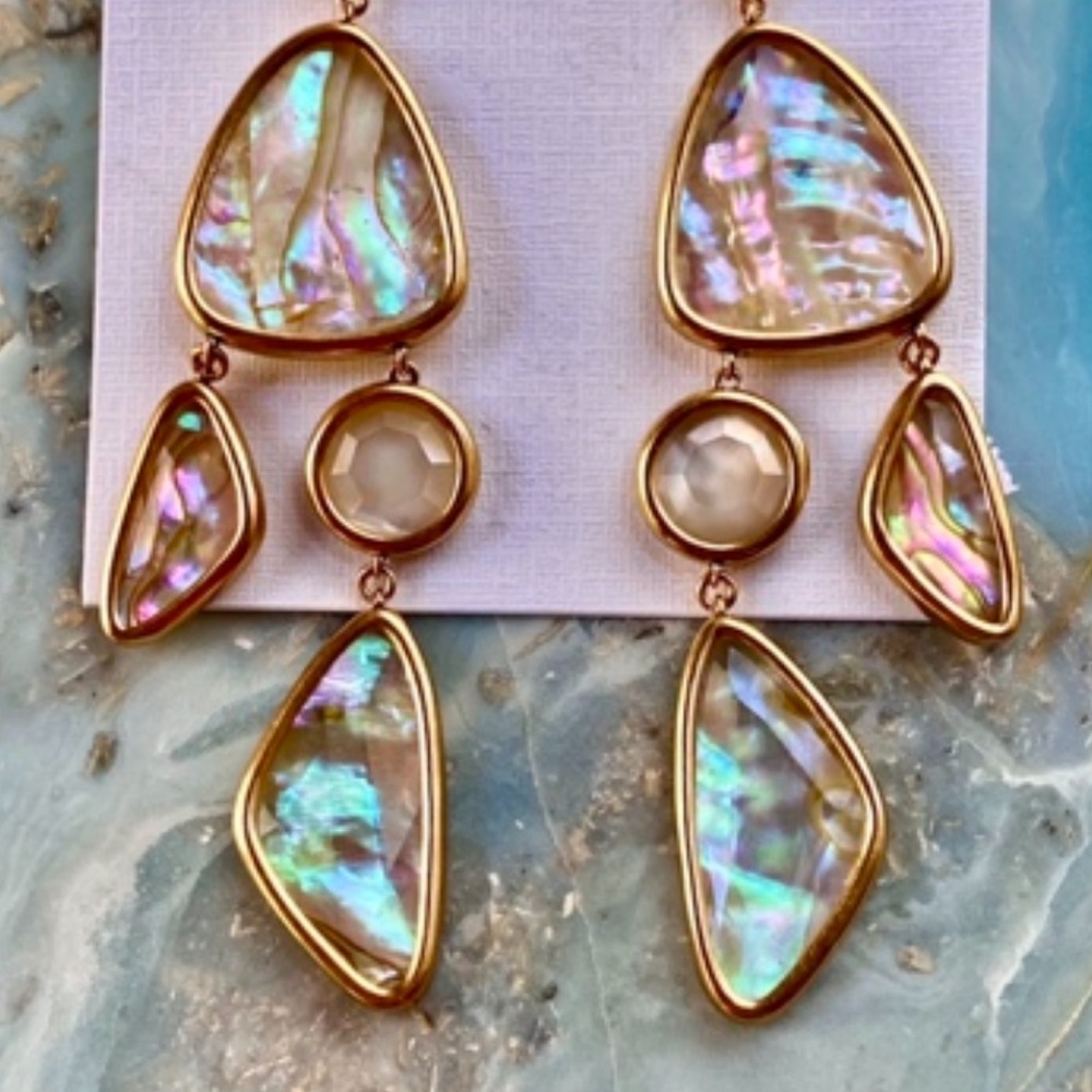 πΊπHPππΊ NWT Kendra Scott Margot Gold Abalone Statement Earrings - Picture 12 of 14